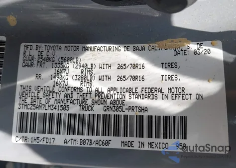 2020 Toyota Tacoma Trd Off-Road из США, поврежденный, VIN 3TMCZ5AN7LM341505